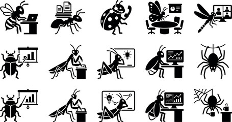Funny office insects and bug business professional arthropod characters vectors  © squre