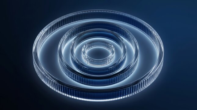transparent layered circular glass rings on dark blue background