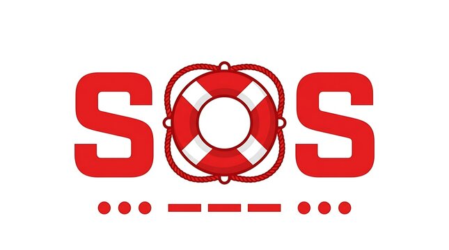 Sos emergency signal with lifebuoy and morse code