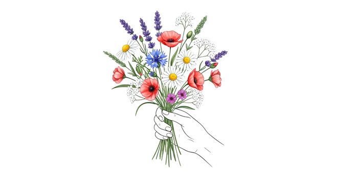 Bouquet of colorful wild flowers tied.
