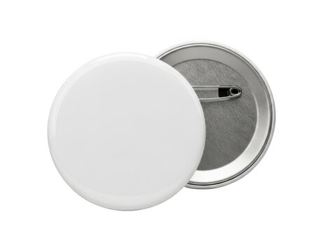 Blank white round button badge with pin isolated on transparent background
