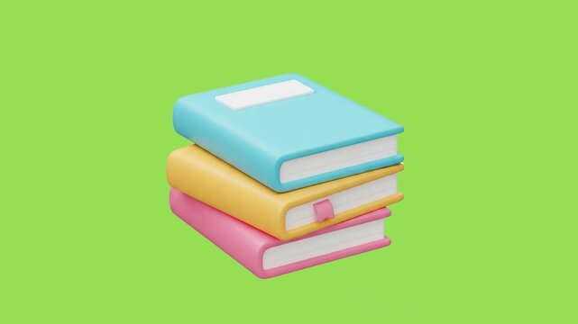 3d icon animation of a stack of books