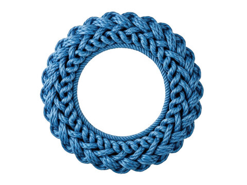 Blue braided rope circle frame isolated on white isolated on transparent background