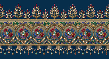 Decorative Asian Floral Border Motif for Kurti and Saree Design © jayanti