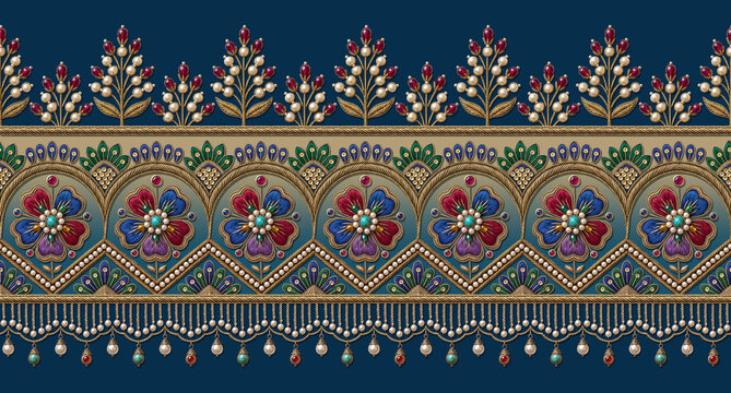 Decorative Asian Floral Border Motif for Kurti and Saree Design