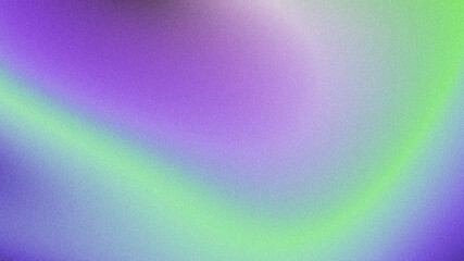 Fototapeta premium Abstract background featuring a smooth purple and lime green gradient, gentle curved light streaks, vintage grainy noise texture. 
