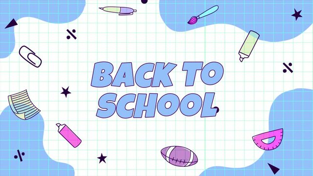 Animated Back to School Banner with Doodle Supplies and Playful Design
