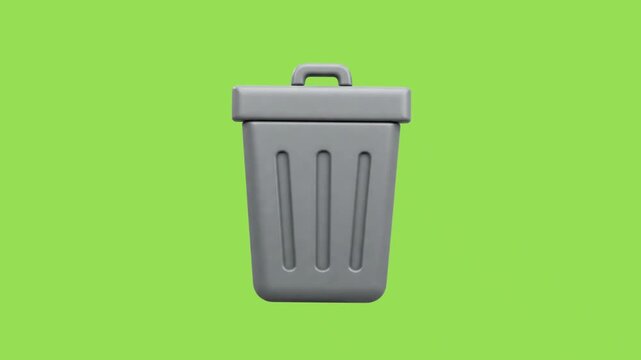 3d icon animation of a trash can