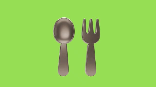 3d icon animation of a spoon and fork