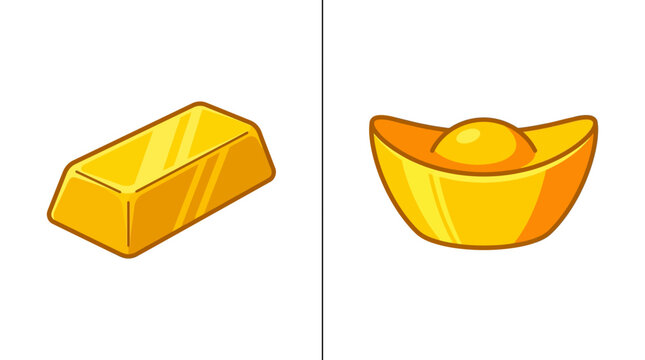 Golden bullion bar and traditional sycee ingot illustration for wealth concept