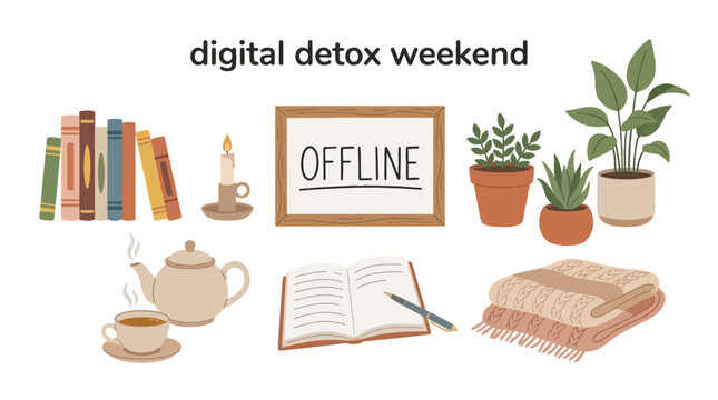 Digital detox weekend relaxing offline activities with lifestyle, knitting