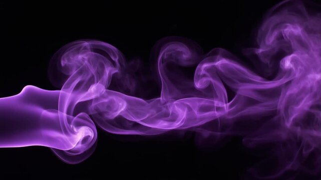 Swirling purple smoke plumes flowing smoothly against a dark background, ideal for visual effects and motion graphics overlays.