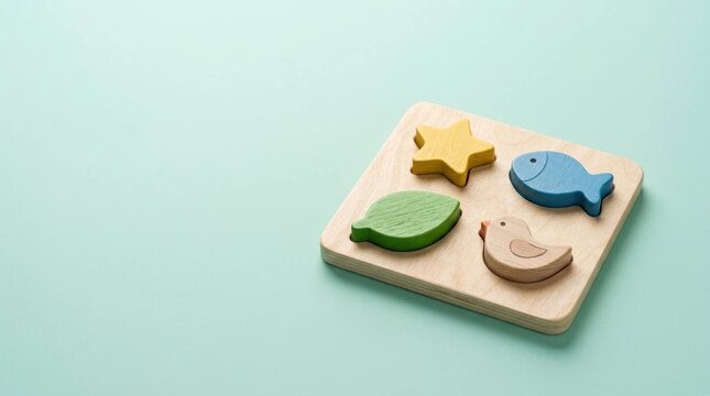 Wooden Puzzle Board with Colorful Shaped Pieces for Toddler Early Development S1
