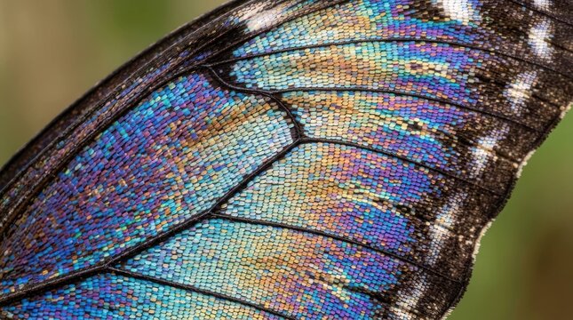 Macro Close-Up View of Iridescent Butterfly Wing Scales S1 in Nature
