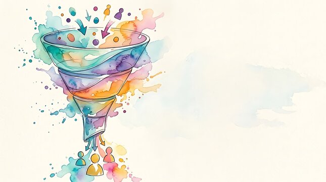 Colorful watercolor marketing funnel representing customer conversion