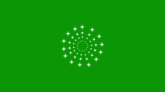 Twinkling stars glitter sparkle animation on green background, white cartoon flat vector with alpha channel, seamless looping twinkle star effect for motion graphics and video editing in, 4