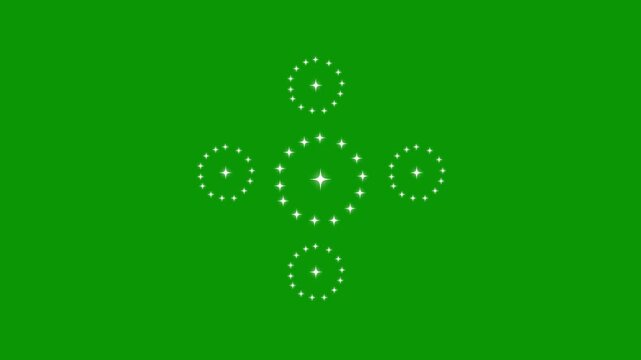 White cartoon twinkle star glitter sparkle looping animation, flat vector with alpha channel on green background, seamless animated twinkling stars effect for video overlays in 4k