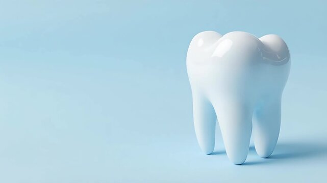 3D white tooth gently bouncing up and down in pastel mint studio background