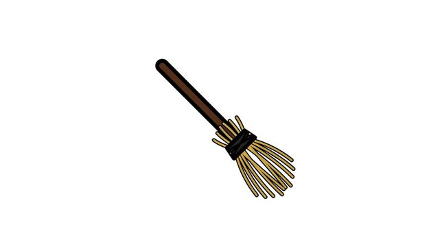 Minimalist 3D render of a magic witch broomstick isolated on a white background