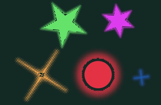 Colorful pixel art stars and shapes collection isolated on white background