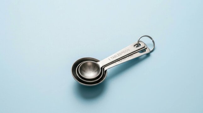 High Angle View of Metal Measuring Spoons Used for Cooking and Baking Preparation