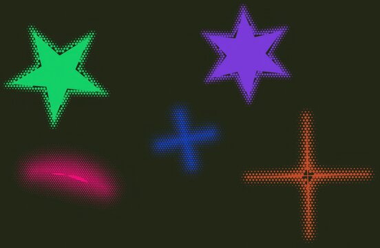 Colorful pixel art star and cross collection isolated on white background
