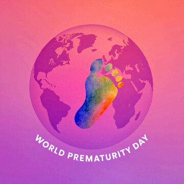 Colorful creative illustration of a baby footprint on globe for world prematurity day awareness campaign