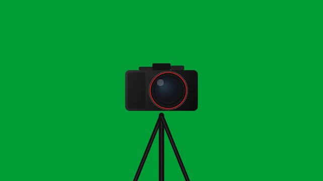 Digital Camera on Tripod, Green Screen Background, Ready for Chroma Key