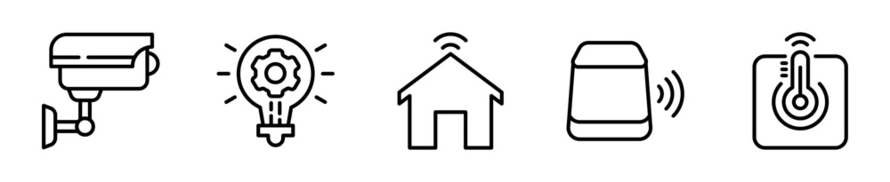 Set de iconos hogar inteligente smarthome casa wifi 5 piezas outline vector