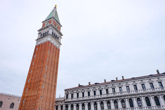 Basilica San Marco and the bell tower and Doge's palace at the main Square in Venice 