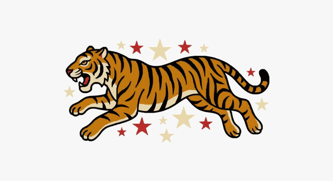 Dynamic Tiger in Mid-Leap.