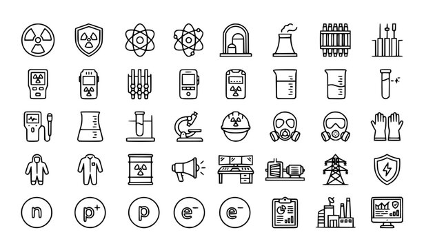 Radiation Hazard and Nuclear Energy Outline Icons Editable Stroke Vector Collection