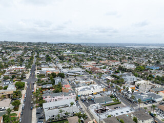 Fototapeta premium Aerial view of Bird Rock seaside neighborhood within the larger community of La Jolla in San Diego, California, USA