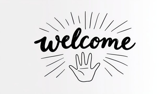 Welcome text drawing isolated on white background. Greeting design.