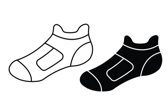 Modern minimalist vector icons of short ankle socks in outline stroke and solid black styles.