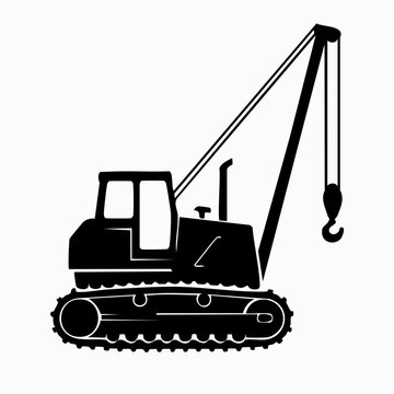 Tracked excavator crane lifting heavy pipe for construction and utility installation projects
