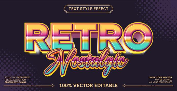 Editable Retro Nostalgic text effect vector with vibrant vintage typography. Perfect for retro branding, posters, logos, apparel, banners, and creative designs.