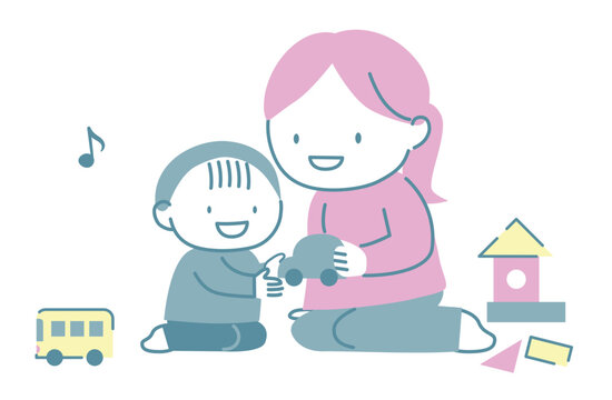 おもちゃで遊んでいる子供と大人の女性