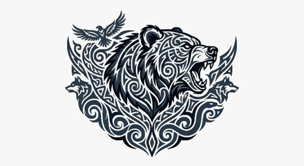 Fototapeta premium Elegant Celtic Bear Motif Artwork.