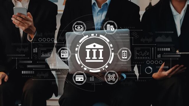 Digital Banking Concept with Business Professionals Using Technology and Modern Financial Icons in a Corporate Setting. Entropy.