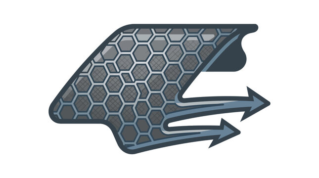 Hexagonal mesh wing spoiler element with directional arrows.