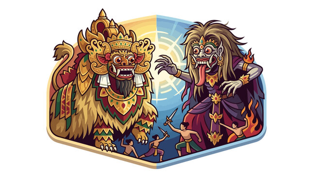 Hexagonal frame of Barong and Rangda ritual dance.
