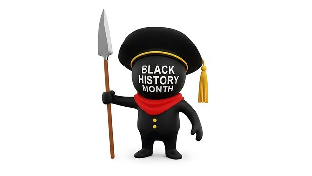 Black history month character with graduation cap and spear character celebration education heritage representation american equality awareness diversity movement graduate