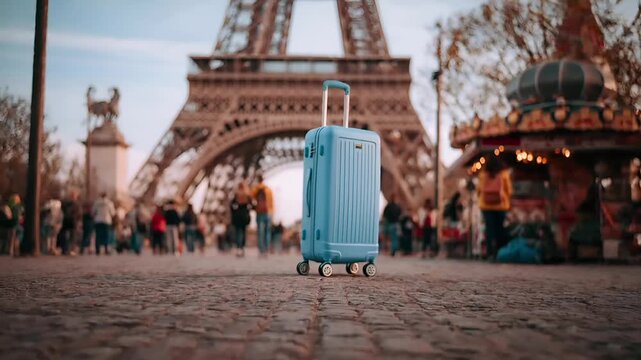 Paris, France, Europe. A vivid portrayal of the Eiffel Tower in Paris, France, bathed in the warm glow of the setting sun.