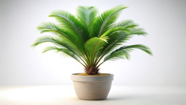 A delicate small sago palm in pot isolated on white background