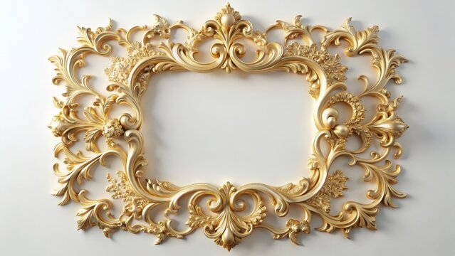 A delicate ornate gold frame rests upon a pristine white surface showcasing exquisite floral motifs and precious art