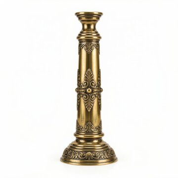 Golden antique candlestick holder for elegant home decor. Ornate vintage candle stand with intricate floral design for weddings and luxury interiors.