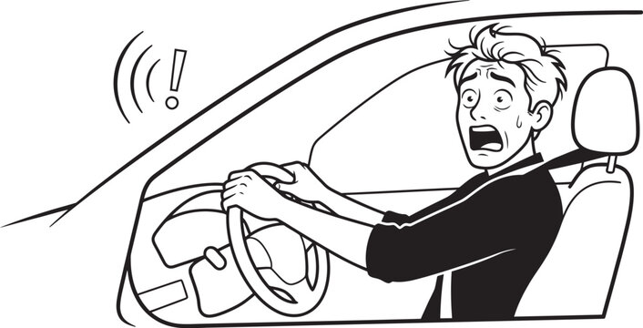 Man screaming while driving car in panic Vector