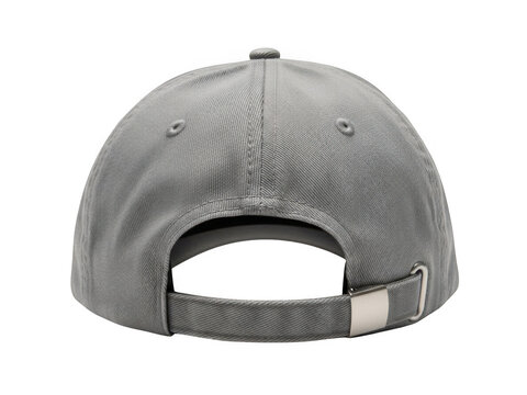 Grey baseball cap with a patterned texture viewed from the back isolated on transparent background