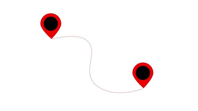 GPS location pointer animated and locator icon. Animated destination, path, and route icon showing map, location pin, and dotted travel line for navigation, journey, and direction. 